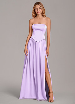 Azazie Cadence Bridesmaid Dresses Lilac A-Line Corset Stretch Satin Convertible Dress image5