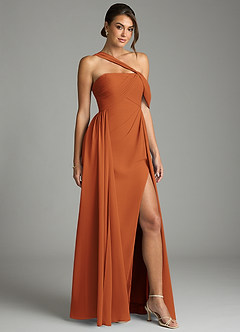 Azazie Kassandra 신부 들러리 드레스 A라인 오프 더 숄더 쉬폰 바닥 길이 드레스 image5