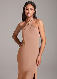 Azazie Lorena Bridesmaid Dresses Champagne Rose Mermaid Pleated Chiffon Dress image2