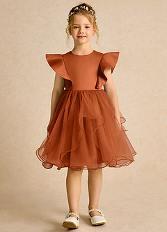 Azazie Chirp Robe Demoiselle D'honneur Fillette Robe Princesse en Tulle Orange Brûlée image1