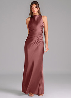 Azazie Evadne Bridesmaid Dresses Amethyst A-Line Pleated Stretch Satin Dress image3
