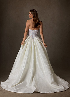 Azazie Genevieve Wedding Dresses Antique White Ball-Gown Strapless Floral Jacquard Dress image5