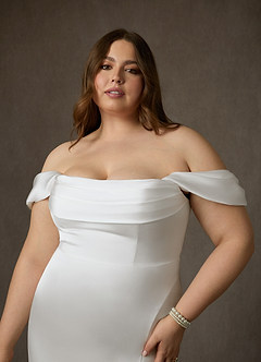 Azazie Blithe Vestidos de novia Vestido de Diamante Blanco de Satén Elástico de Corte Recto con Corte Lateral image22