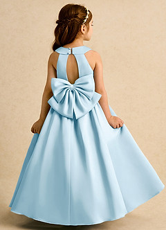 Azazie Daisies Flower Girl Dresses Sky Blue Ball-Gown Bow Matte Satin Dress image7