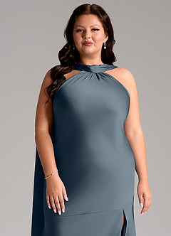 Azazie Kinsley Bridesmaid Dresses Twilight Mermaid Side Slit Stretch Satin Dress image13