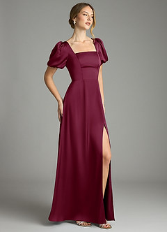 Azazie Fyona Bridesmaid Dresses Mulberry A-Line Pleated Stretch Satin Dress image5