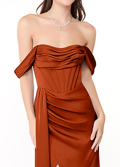 Azazie Amyra Bridesmaid Dresses Paprika Sheath Off the Shoulder Stretch Satin Convertible Dress image9