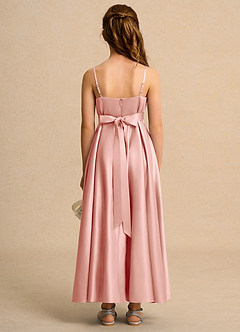 Azazie Pebbles Girl Jurken voor bloemenmeisjes A-Lijn Jurk van Mat Satijn Geplooid Rozet image3