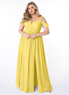Azazie Lianne Robes de demoiselle d'honneur Robe Trapèze en Mousseline de soie Épaule décolletée Canari image7