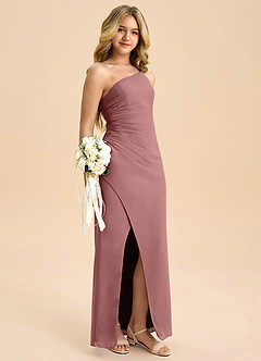 Azazie Eren Junior Vestido Rosa Do Deserto de Chiffon de Linha A com Plissado image1