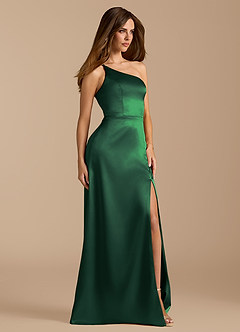 Azazie Trina Brautjungfernkleider A-Linie One-Shoulder Metallischer Satin Kleid Dunkelgrün image4