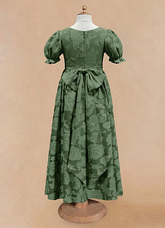 Azazie Joss Robe Demoiselle D'honneur Fillette Robe Trapèze en Blumen-Burnout avec manches Eucalyptus image5