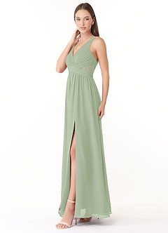 Azazie Genelle Final Sale Ink Blue Flowy Lace Chiffon Dress image3