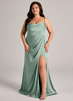 Azazie Johana Bridesmaid Dresses Agave Mermaid Off the Shoulder Stretch Satin Convertible Dress image13