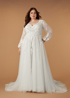 Azazie Anadia Vestidos de novia Vestido de Diamante Blanco de Tul de Corte en A con Cuello en V image5