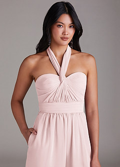 Azazie Lamara Bridesmaid Dresses Blushing Pink Off the Shoulder Chiffon Convertible Jumpsuit image9