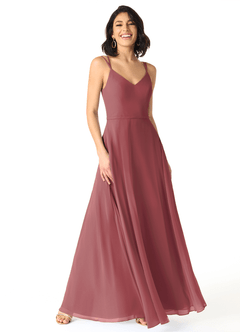Azazie Janine Brautjungfernkleider A-Linie V-Hals Chiffon Kleid Merlot image1