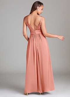 Azazie Maren Allure Bridesmaid Dresses Coral A-Line Lace Stretch Satin Dress image5