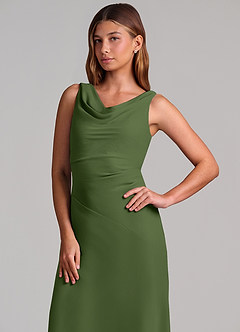 Azazie Nerine Brudtärnklänningar Klä av A-Linje i Chiffong Plisserad Oliv image6