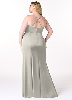 Azazie Marzia Bridesmaid Dresses Pebble Sheath Cowl Pleated Stretch Satin Dress image8