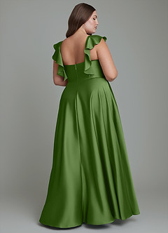 Azazie Leilani Bridesmaid Dresses Basil A-Line Ruched Stretch Satin Dress image11