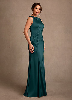 Azazie Franny Mother of the Bride Dresses Pine Sheath Lace Stretch Satin Dress image3