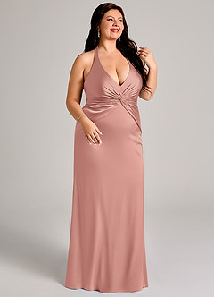 Azazie Valerie Vestidos de damas de honor Vestido de Rosetón de Satén Elástico de Corte Sirena con Plisado image10