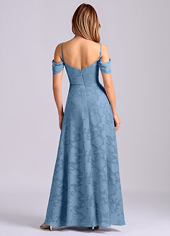 Azazie Marley Final Sale Steel Blue A-Line Off the Shoulder Floral Burnout Convertible Dress image6