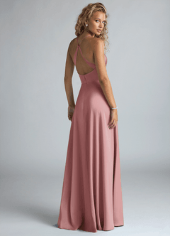 Azazie Davis Vestidos de damas de honor Vestido de Rosa Polvorienta de Satén Elástico de Corte en A con Plisado image3