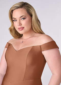 Barbie ♥ Azazie Brautjungfernkleider Wandelbar A-Linie Schulterfrei Stretch-Satin Kleid Bronzer image11