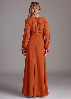 Azazie Matilda Bridesmaid Dresses Burnt Orange A-Line Long Sleeve Chiffon Dress image5
