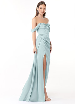 Azazie Amyra Vestidos de damas de honor Vestido de Neblina de Satén Elástico de Corte Recto Convertible con Vestidos sin tirantes image3