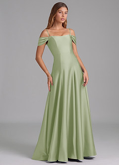 Azazie Seriana Bridesmaid Dresses Dusty Sage A-Line Off the Shoulder Stretch Satin Convertible Dress image6