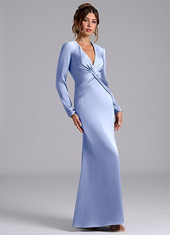 Azazie Tria Vestidos de damas de honor Vestido de Hielo de Satén Elástico de Corte Sirena con Manga larga image4