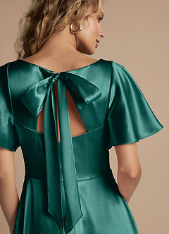 Azazie Kimber Robes de demoiselle d'honneur Robe Trapèze en Satiné métallisé Rayé Vert Pin image2