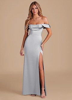 Azazie Saige Bridesmaid Dresses Silver A-Line Off the Shoulder Metallic Satin Convertible Dress image5