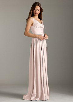 Azazie Keyla Bridesmaid Dresses Blushing Pink A-Line Pleated Stretch Satin Dress image5