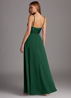Azazie Jenna Robes de demoiselle d'honneur Robe Trapèze en Satin extensible Plissée Vert Foncé image4