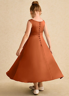 Azazie Eve Flower Girl Dresses Burnt Orange A-Line Pleated Matte Satin Dress image5