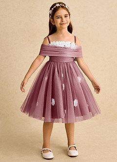 Azazie May Flower Girl Dresses Merlot Ball-Gown Pleated Tulle Dress image7