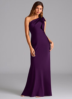 Azazie Yuanna Jurken voor bruidsmeisjes Jurk van Stretch Satijn met Zeemeermin One-Shoulder Druif image3