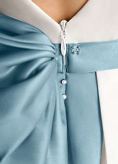 Azazie Cherry Flower Girl Dresses Ivory Moody Blue Ball-Gown Pleated Matte Satin Dress image6
