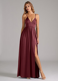 Azazie Aaida Vestidos de damas de honor Vestido de Merlot de Satén Elástico de Corte en A con Corsé image5