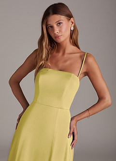 Azazie Wren Jurken voor bruidsmeisjes Converteerbaar Jurk van Stretch Satijn met A-lijn Strapless Kanarie image2