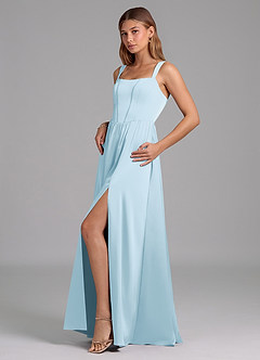 Azazie Rosaline Bridesmaid Dresses Sky Blue A-Line Side Slit Stretch Satin Dress image5