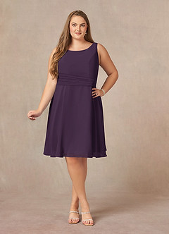 Azazie Shirley Mère de la mariée Robes Robe Trapèze en Mousseline de soie Plissé Scoop Prune image11
