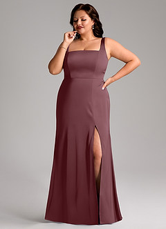 Azazie Frostine Bridesmaid Dresses Sangria A-Line Bow Stretch Satin Dress image10