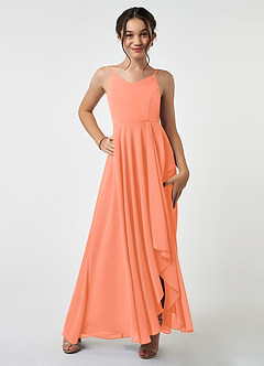 Azazie Collette Junior A-Linie Gestreift Chiffon Kleid Sonnenuntergang image1