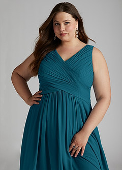 Azazie Flora Bridesmaid Dresses Ink Blue A-Line Pleated Chiffon Dress image15