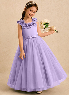 Azazie Eden Robe Demoiselle D'honneur Fillette Robe Princesse en Tulle Plissée Lilas image2